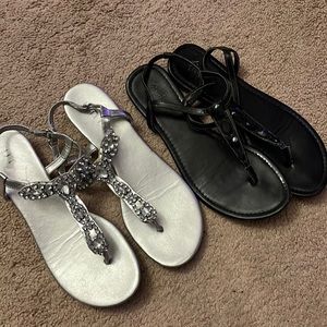 Unisa Silver Bejeweled Gladiator Sandal & Fioni Black Bejeweled Gladiator Sandal